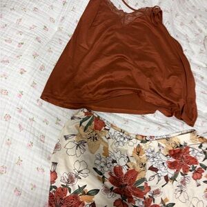 Rust Satin Camisole and Floral Shorts Set